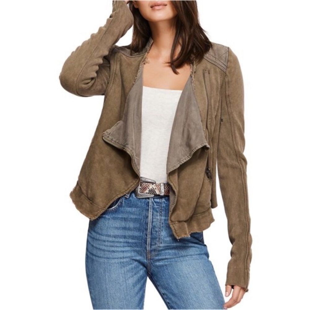 Free People Shrunken Moto Jacket Olive Green S